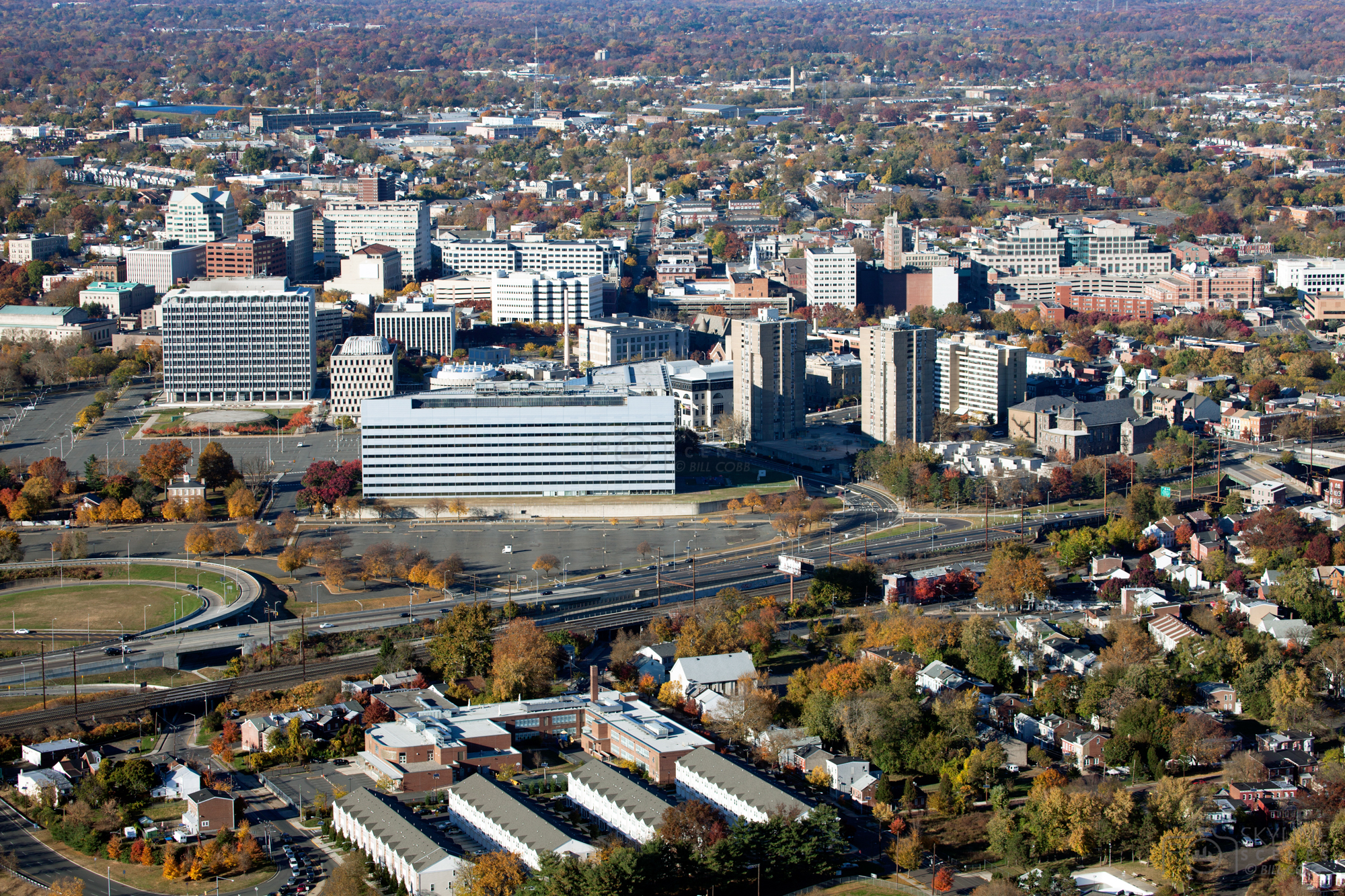Aerial of the Trenton, New Jersey Skyline